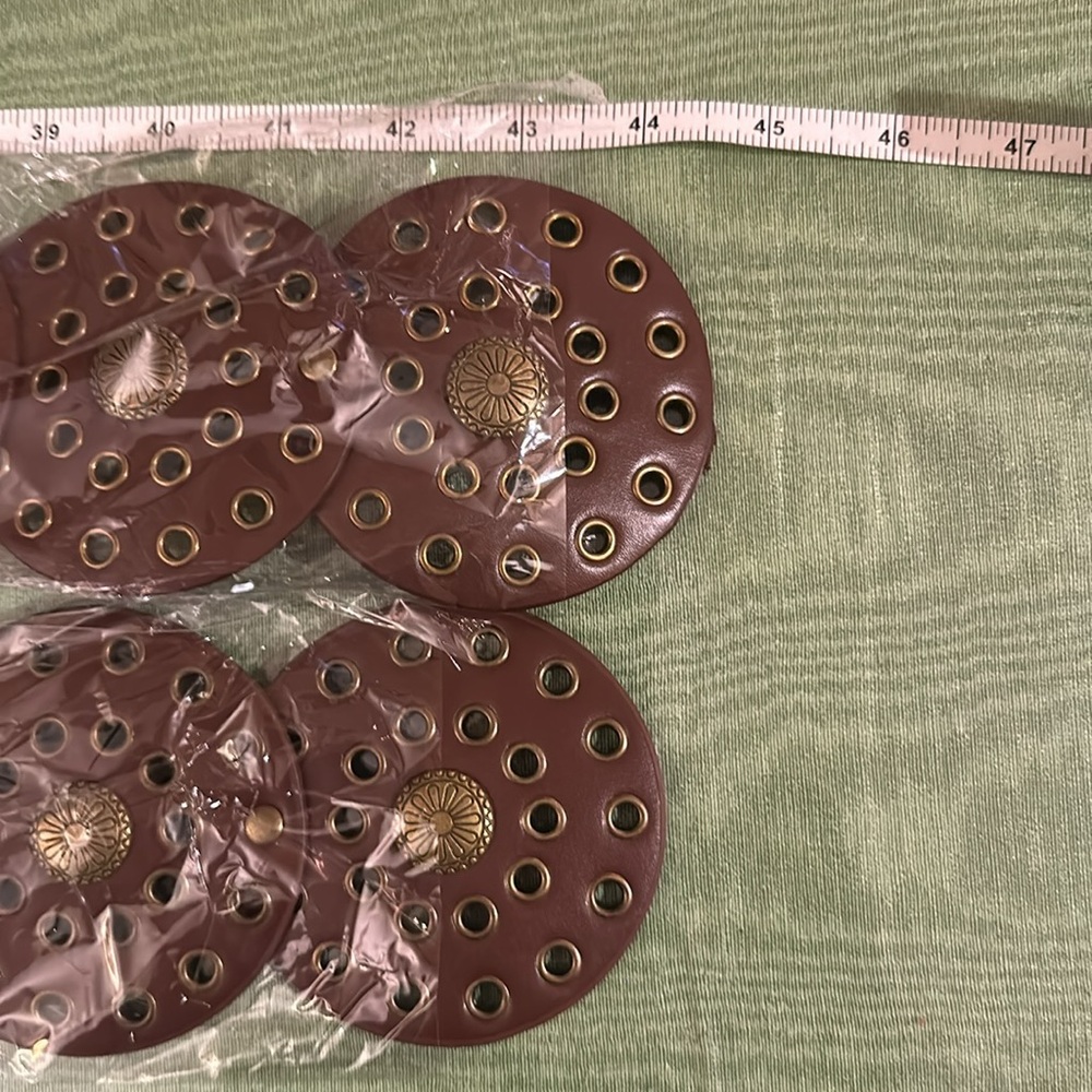 Round Boho Western BELT Medallion Dark Brown or Black Concho Disc PU Leather - Picture 7 of 10